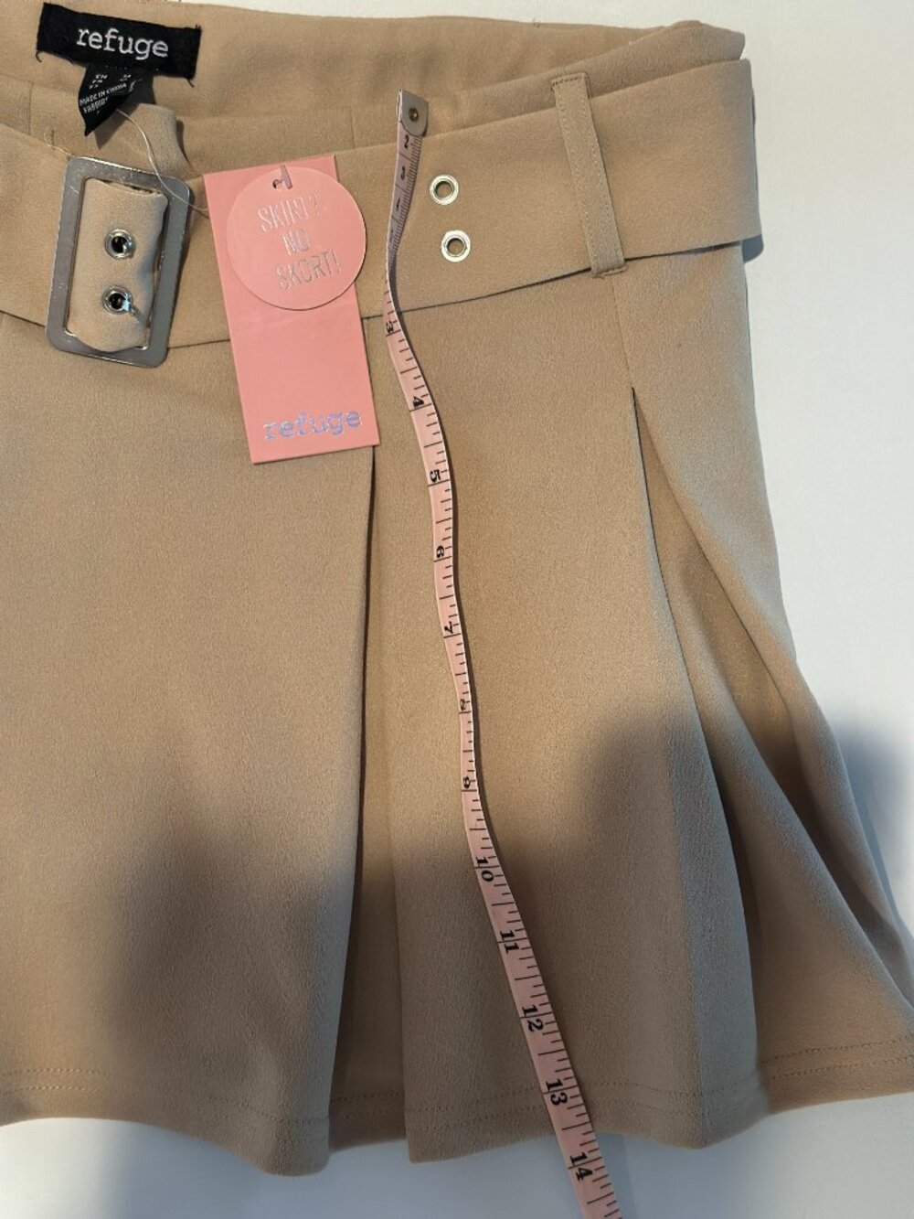NWT Refuge Tan Pleated Belted Mini Skort Size M - Picture 6 of 10